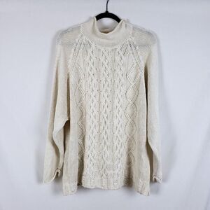 The Limited Cableknit Sweater Roll Neck Fisherman Coastal Womens M Ramie Cotton